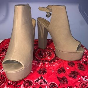 Bamboo platform open toe booties